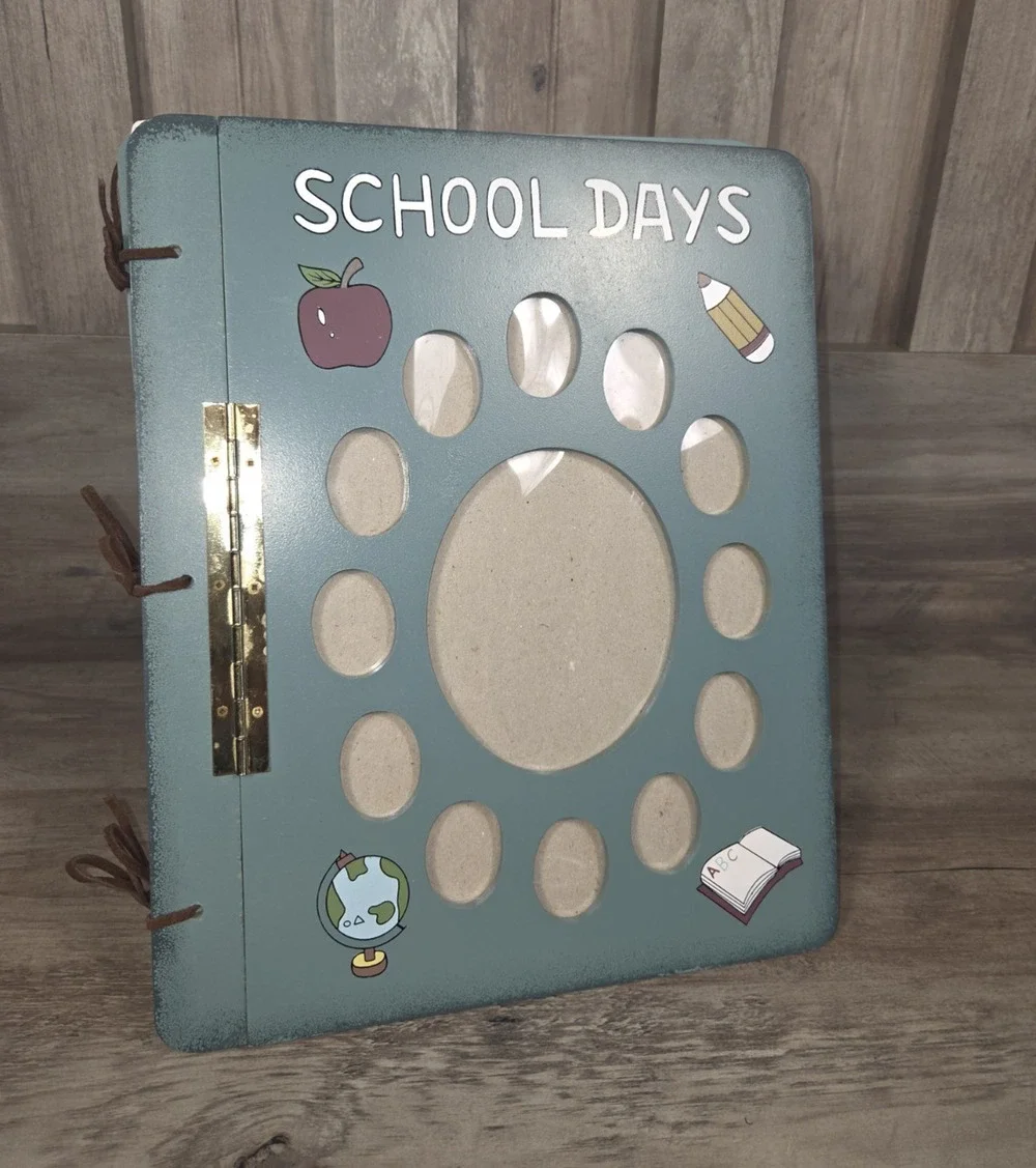 School Days Wooden Photo Album Scrapbook Memory Book Easel Frame School Keepsake